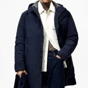 ZARA NWOT Men's Hooded Puffer Parka Long Navy Blue Size Medium